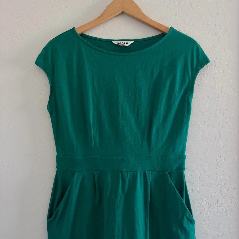Boden FLORRIE JERSEY DRESS IN Bright Emerald Green Pockets Cotton Size 8 R - Picture 4 of 10